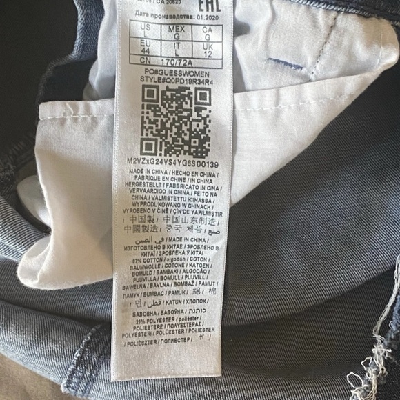 GUESS Women Denim Jean Bib Overalls Mini Dress Logo Straps Distressed Hem Size L - Picture 7 of 10